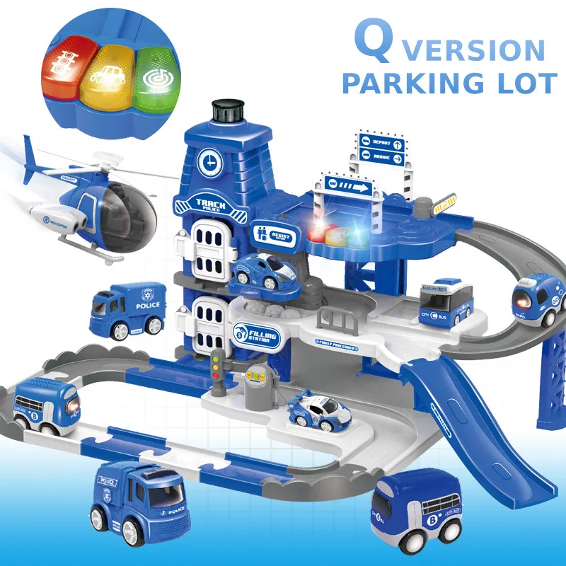 

Cartoon Racing Track Light Music Parking Shed Alloy Electric Car Stereoscopic Assemble Parking Shed Children's Toys Gift
