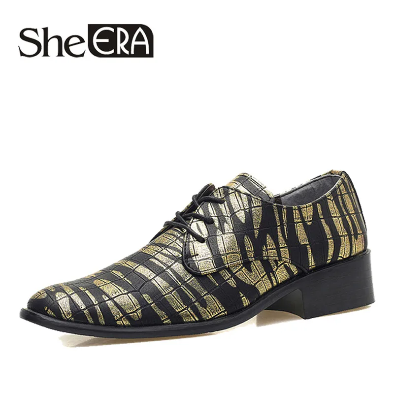 

2019 New Luxury Men Leather Shoes Pointed Toe Dress Shoes Fashion Print Lace Up Flats Casual Oxford Shoes Nightclub Bar Wedding