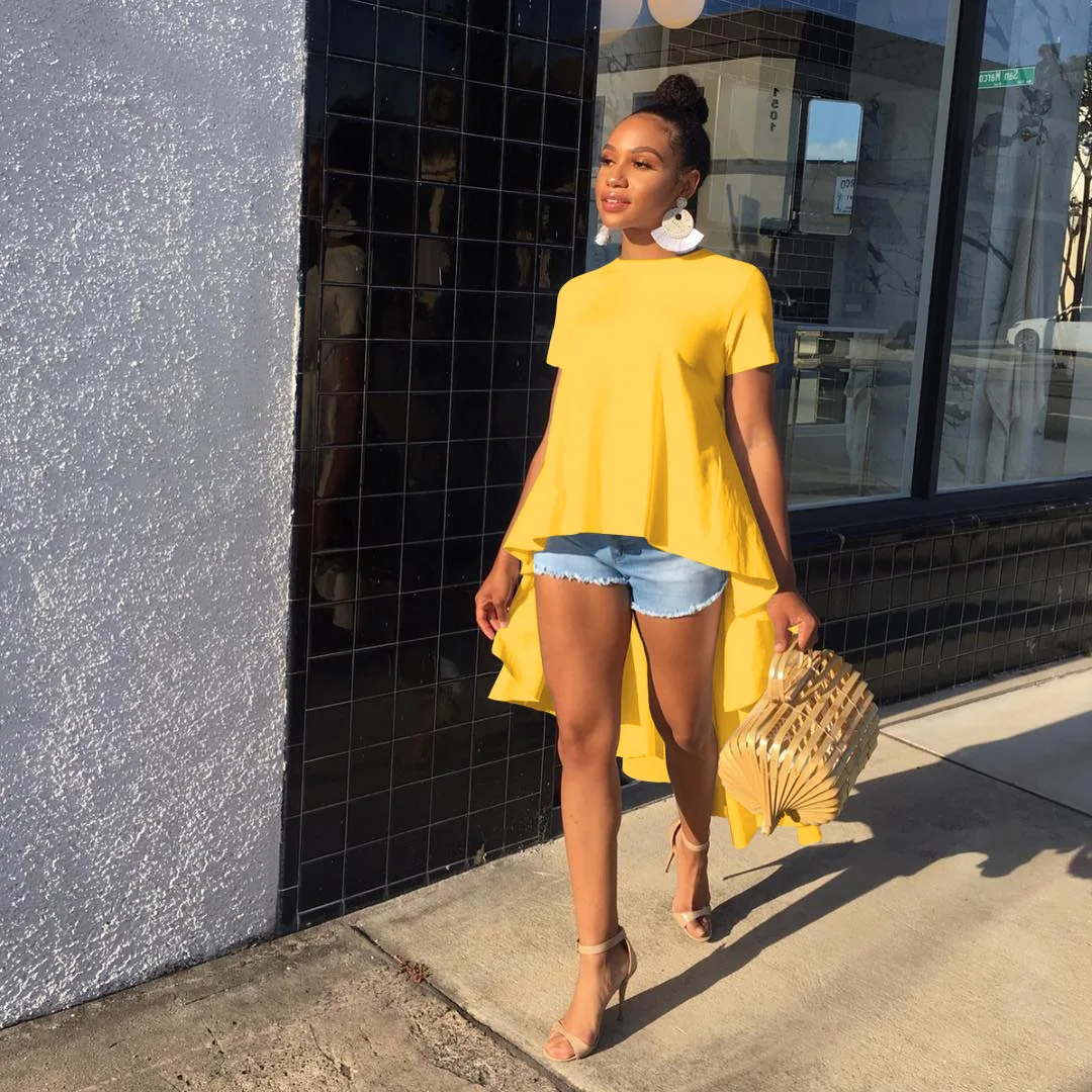 

Fashion Solid T Shirts Women 2019 Summer Casual O-Neck Irregular Tops Short Sleeve Laides T-shirt