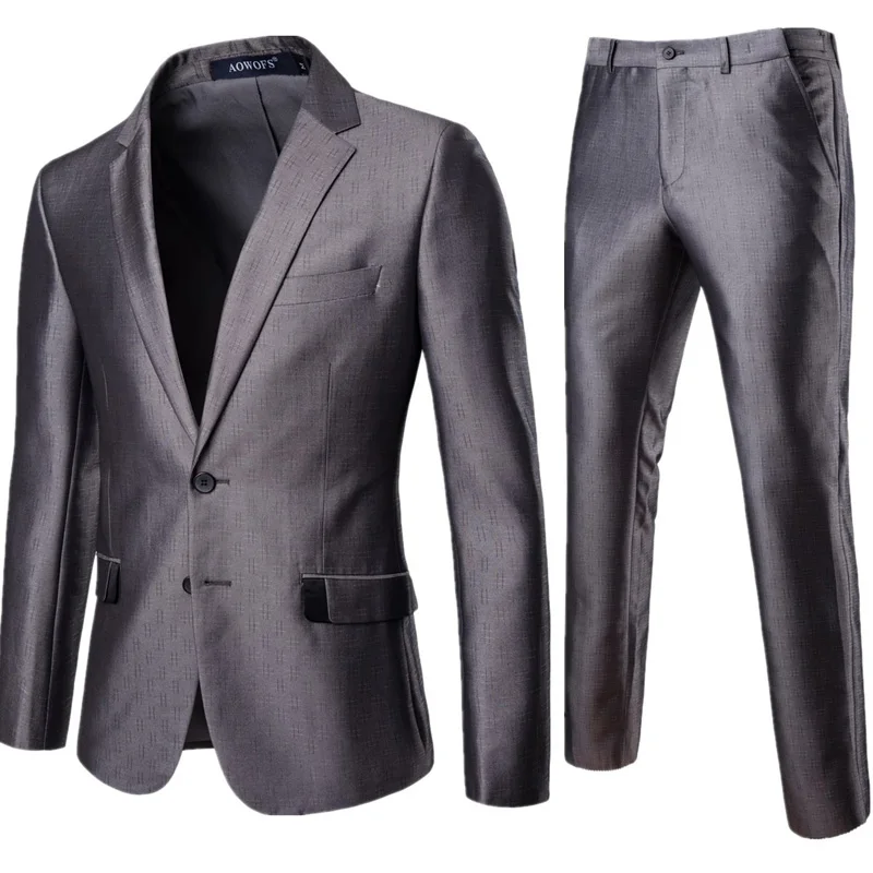 Серый Для мужчин, костюм-смокинг для мальчиков с брюками Slim Fit Однобортный 2 предмета в комплекте(куртка+ брюки) формальный Бизнес TERNO для жениха Masculino - Цвет: Gray