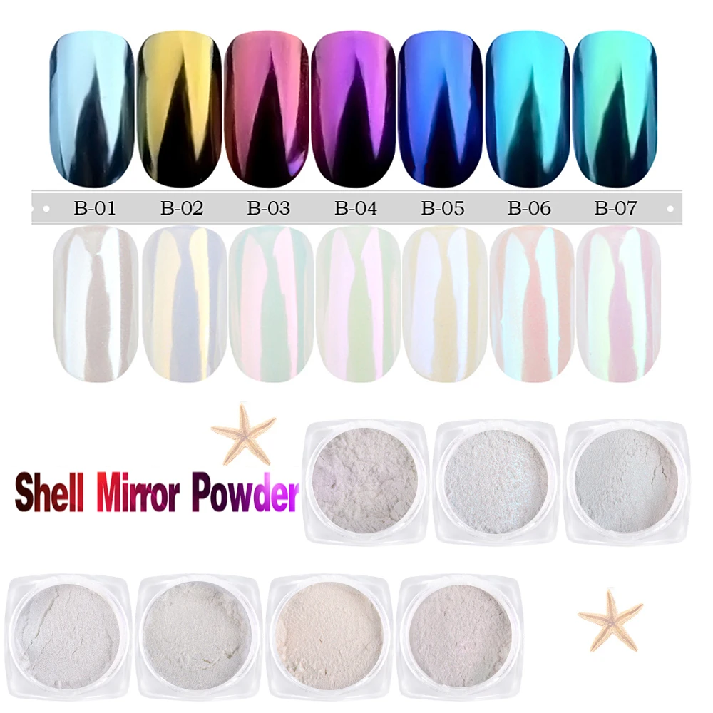 

Shell Powder Rainbow Chameleon Color Powder Dust Mirror Nail Art Glitter DIY Chrome Pigment Decoration Nail Art Accessories