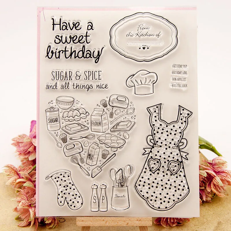 

big Clear Stamps happy Birthday Apron Mother Silicone Stamp Rubber Craft for Scrapbooking Decoration Invitation card making