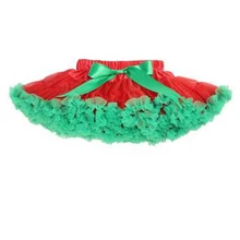 Детская красная многослойная атласная Тюлевая юбка-пачка с зеленой отделкой, миниатюрная юбка для танцев, костюм
