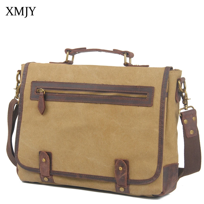 

XMJY Men's Canvas bag Briefcase Handbag Bussiness Casual Design Shoulder Messenger Bags England Vintage Style Men Women Totes