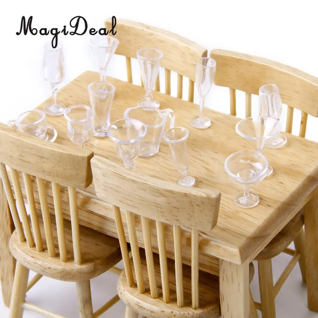 MagiDeal 5Pcs Dining Table Chair Model Set for 1:12 Dollhouse Miniature Furniture Decor Children Pretend Play Toys 2Colors