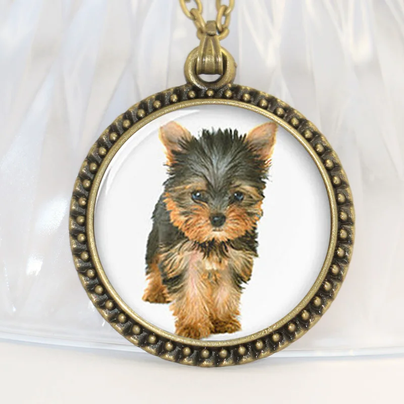 1 шт./партия, ожерелье для йоркширского терьера, подвеска для милой собаки из стекла, фото, подарок для собаки - Окраска металла: Antiqure bronze2