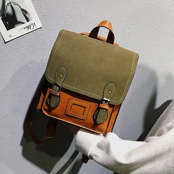 

new simple college style retro shoulder bag female hundred many use British leather backpack middle school student bag leisure