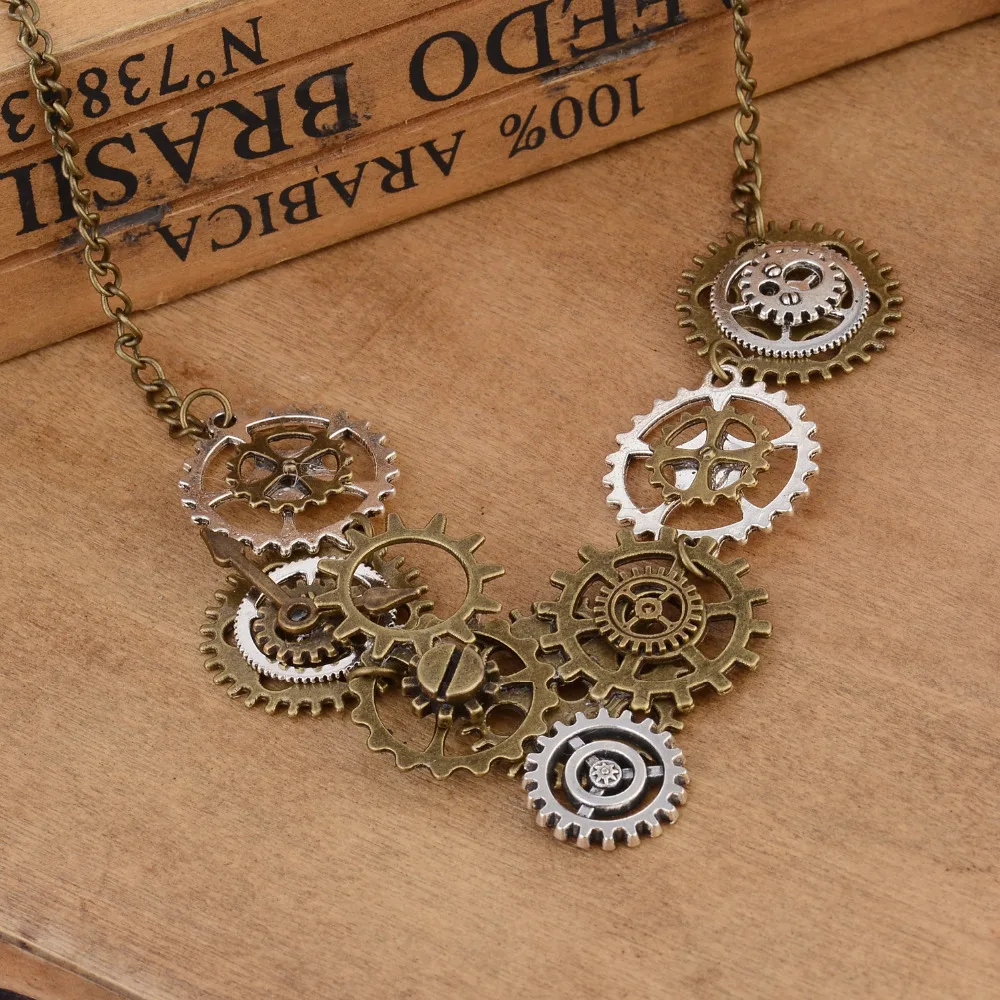 DoreenBeads модное ожерелье в стиле стимпанк, бронзовая цепочка, многослойная бронзовая Серебряная шестерня, подвеска в стиле панк, ювелирное изделие, 1 шт
