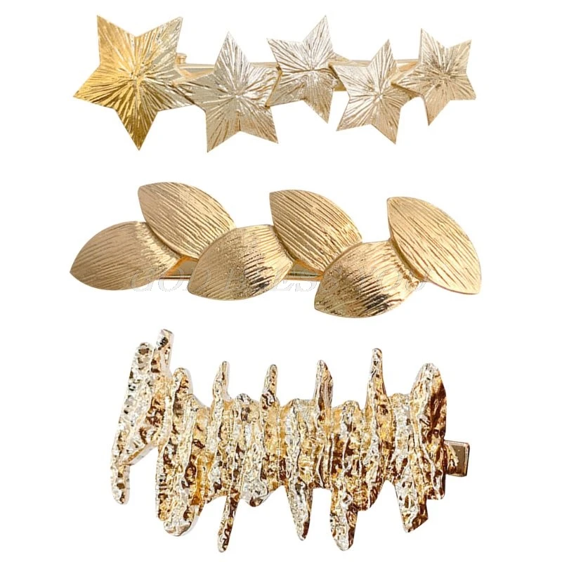 

Vintage Palace Style Metallic Gold Duckbill Hair Clip Ladies Glitter Drawbench Star Leaf Tree Hairpin Decorative Party Barrettes
