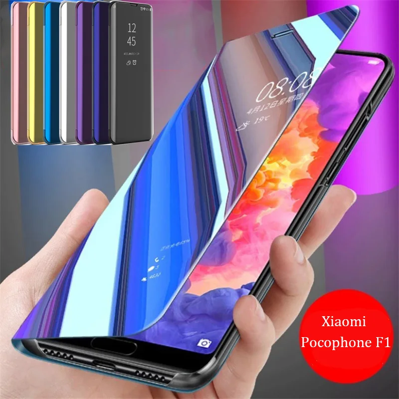 Зеркальный чехол для Xiaomi Pocophone F1 прозрачный смарт-чехол с откидной крышкой redmi note 5