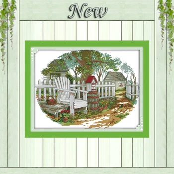 

The Country cottage Europe garden Scenery 11CT Counted print on Canvas DMC 14CT Cross Stitch diy Embroidery kits Needlework Sets