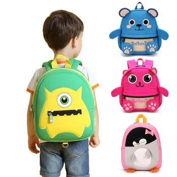 

Fashion Children School Bags Cartoon Monster Backpack Waterproof Neoprene Fabric For Toddler Boys Kindergarten Kids Schoolbag
