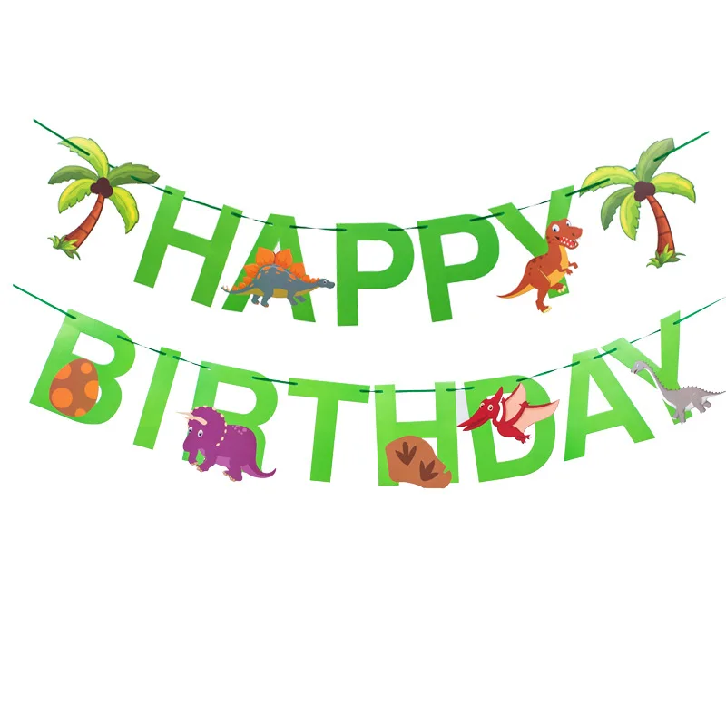 

Kids Jungle Party Garland Banner Cartoon Dinosaur Happy Birthday Banner Flags Boys Party Decoration Supplies