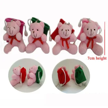 

H=7cm Pink Mini Stuffed Teddy Bear Backbag Plush Toy pendants Bouquet doll Wedding Candy bag valentines gift Promotional items