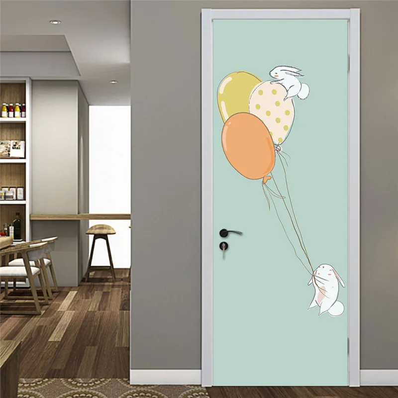 Estilo nórdico animales lindos y globos puerta 70x200 CM PVC removible para niños sala de pared pegatinas pegatinas de puerta