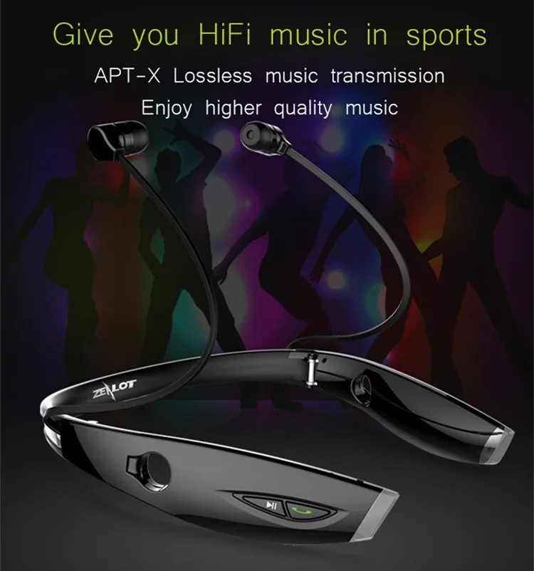 Neckband Bluetooth Sport Stereo Headset Zealots H1 HiFi Headphones With Mic For iPhoneSamsung Handfree Call (5)