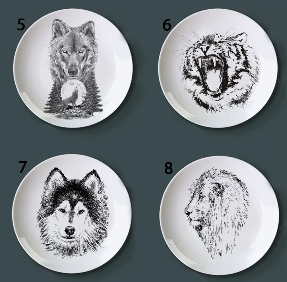 Белая и черная декоративная тарелка с головой животного, креативное керамическое ремесло для домашнего декора, круглая тарелка с крокодиловым тигром, художественная тарелка