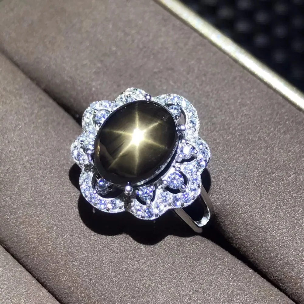 Кольцо из натурального Sapphire Star сертификат подлинности 925 серебра размер на заказ