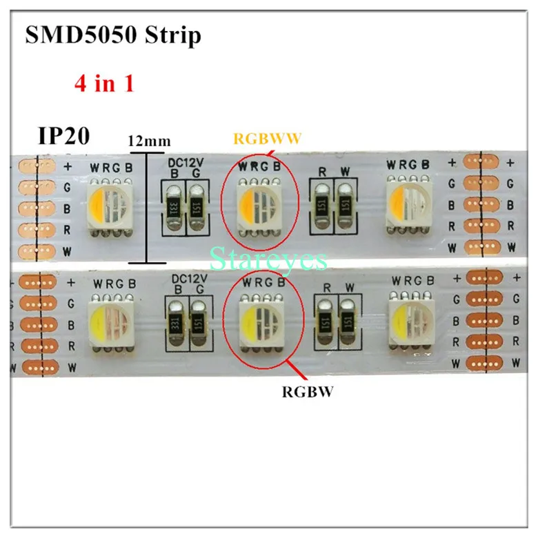 100 шт. SMD 5050 60 светодиодный/м белый, теплый белый, RGB/RGBW/RGBWW 4 в 1 RGBW/RGBWW Светодиодные ленты лента освещения IP20 IP65 Водонепроницаемый