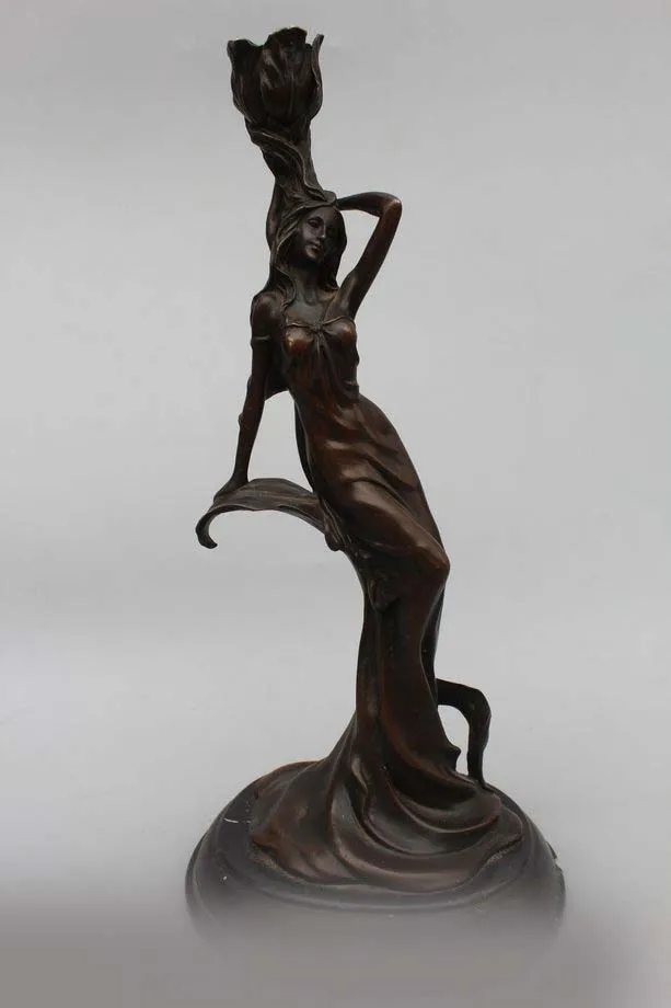 

17"Western Art Bronze Marble Belle Women Girl Candlestick candler Statue DSD66