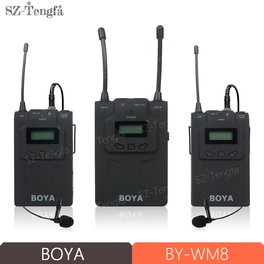

BOYA BY-WM8 UHF Dual Wireless Lavalier Microphone Systerm Lav Interview Mic 2 Transmitters & 1 Receiver for DSLR Video Camera