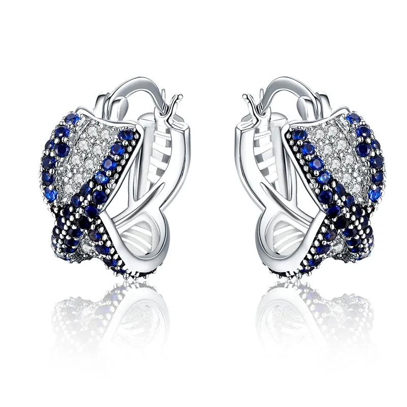 

QCOOLJLY Brand Fashion Women Jewelry silver Color Brincos Blue Flash CZ Cubic Zircon Gold Color Hoop earring Women Gift boucle