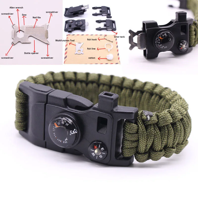 

Umbrella Rope Bracelet Multifunctional Fishing Gear Buckle Outdoor Camping Rescue Survival Bracelet, pulsera supervivencia