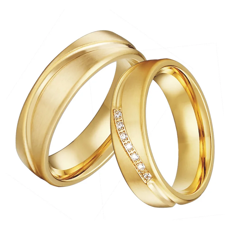 Gold Color Wedding band Couple Rings Men Alliance Anel Anillos Bague Eheringe Jewelry Engagement Rings for Women