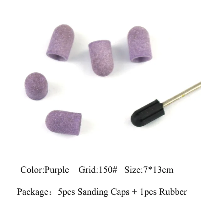 ERUIKA, 5 шт блок шлифовальных колпачков, электрическая дрель для ногтей, резиновая оправка, рукоятка, заусенцы, фреза для маникюра, педикюра, аксессуары, инструменты - Цвет: Purple-2