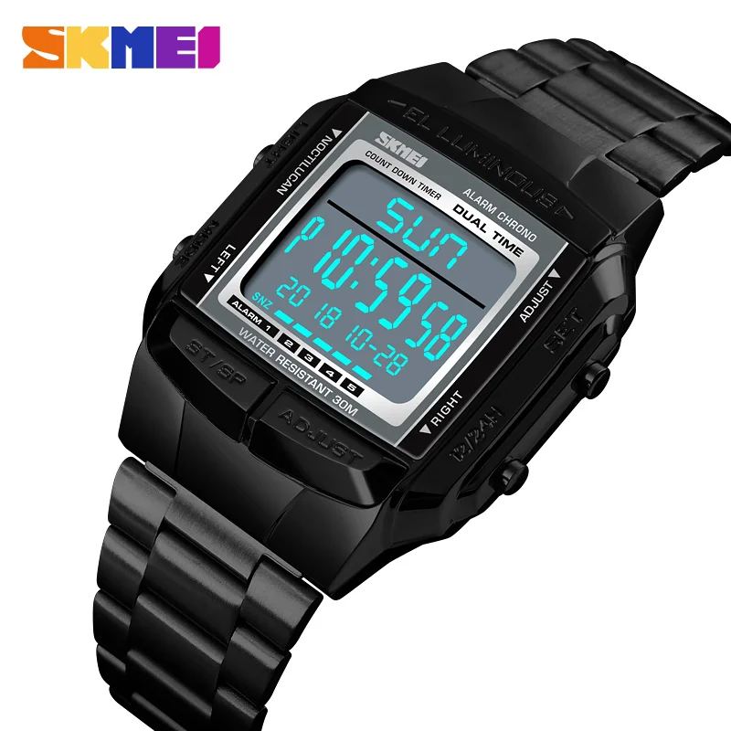 2018 SKMEI 5 сигнализации обратного отсчета для мужчин спортивные цифровые наручные часы Мода Нержавеющая группа лучший бренд класса люкс