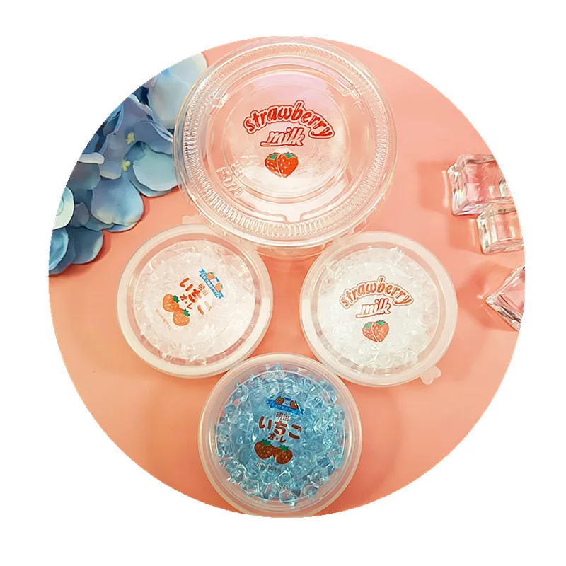 

10/20Pcs Transparent Stickers Slime Container Box Strawberry Milk Round Slime DIY Accessories Supplies Tools Bottle Decoration