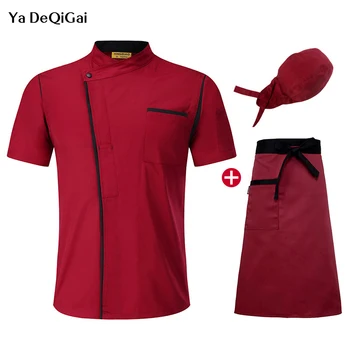 

Food Service Kitchen Short Sleeve Workwear Breathable Thin Red Chef Jack Unisex Chef Restaurant Jacket M-4XL chef hat chef shirt
