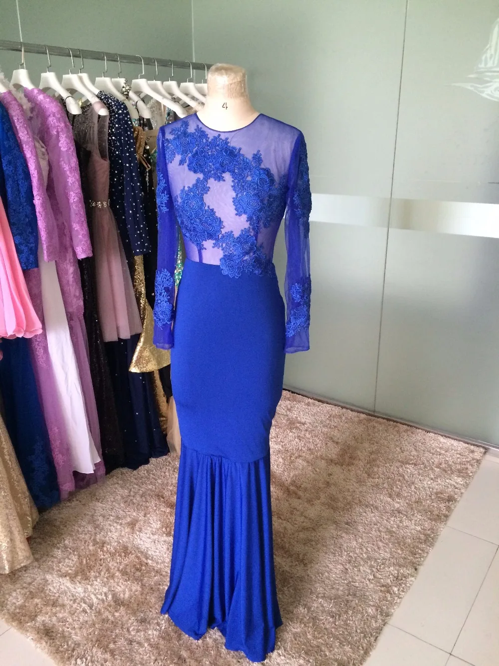 Real Photos Royal Blue Prom Dresses 2017 O Neck Long ...