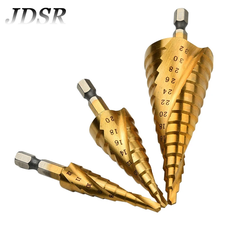 

JDSR 3Pcs HSS Spiral Grooved Center Drill Bit Pagoda Shape Hole Cutter 4-32 4-20 4-12mm Carbide Titanium Step Cone Drill Bit Set