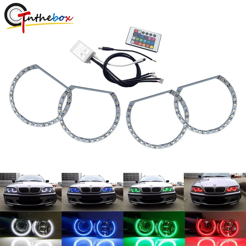 

Gtinthebox RGBW Multi-Color LED Angel Eyes Halo Ring Lighting Kit w/Wireless Remote Control For BMW E36 E46 E38 E39 3 5 7 Series