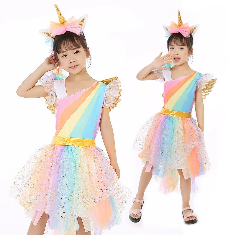 Rainbow Unicorn Costume Kids Baby Tutu Dress Party Christmas Halloween