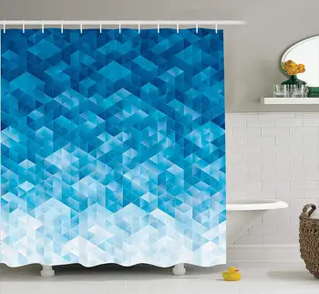 

Blue Shower Curtain Geometric Geometric Gradient Digital Texture Mosaic Pattern Pixel Graphic Print Bathroom Shower Curtain