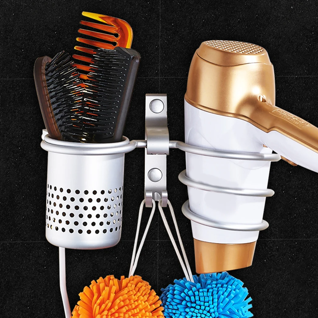 Hair Dryer Holder Hair Blower Dryer Rack Wall Mounted With Storage Cup Antirust Moldproof Durable Sturdy