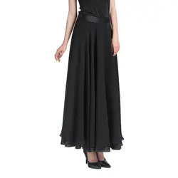 VOA черный Шелковый шифон Для женщин макси длинные плиссированные юбки китайский Стиль Повседневное плюс Размеры одноцветное