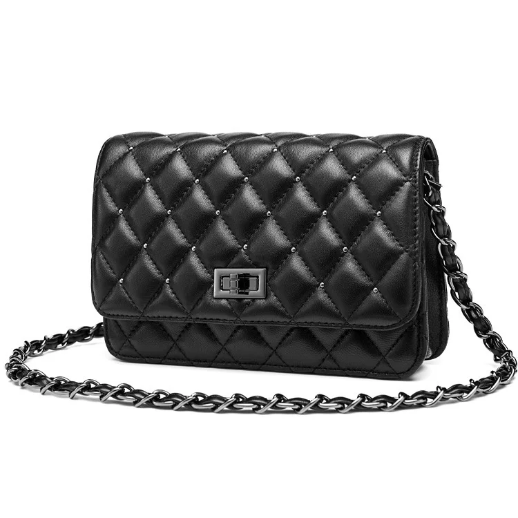 

LOVELY Small Real Diamond Lattice Chain Small Single Shoulder Span Cowhide Woman Handbag
