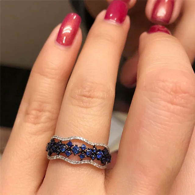 GS Antique Blue Gem Stone Men Ring Romantic Sliver Color Wedding Rings For Women Jewelry Rings Size 5 6 7 8 9 10 Dropshipping R5