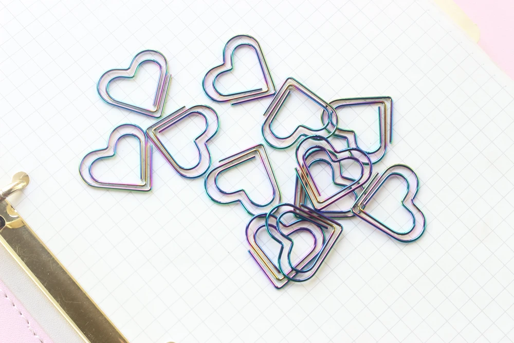 Новые творческие милый красочные сердца дизайн металлические скрепки набор канцелярских, конфеты студент бумаги организатор клипы