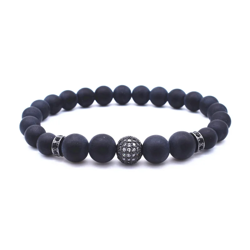 

VOQ 2018 New Arrival Cubic Zirconia Ball Charm Bracelet With Natural Stone Bead Bracelets For Women Man Jewelry pulsera hombres