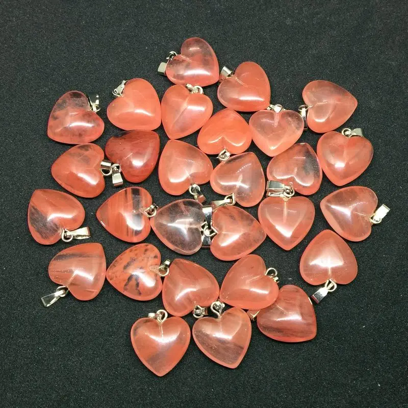 cherry quartz 15 цветов модные полудрагоценные камни Сердце Серьги Подвески Опал Howlite оникс Шарм кулон в форме сердца, украшения 16 мм DIY поставки - Окраска металла: cherry quartz