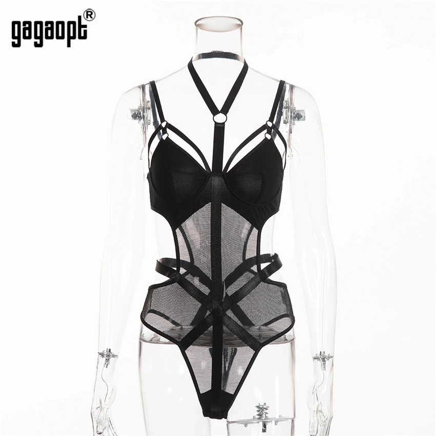 red lace bodysuit Gagaopt 2020 Lace Bodysuit Women Body Bandage Patchwork Mesh Bodysuit Black Halter Sexy Bodysuit Club Jumpsuit Overalls red lace bodysuit