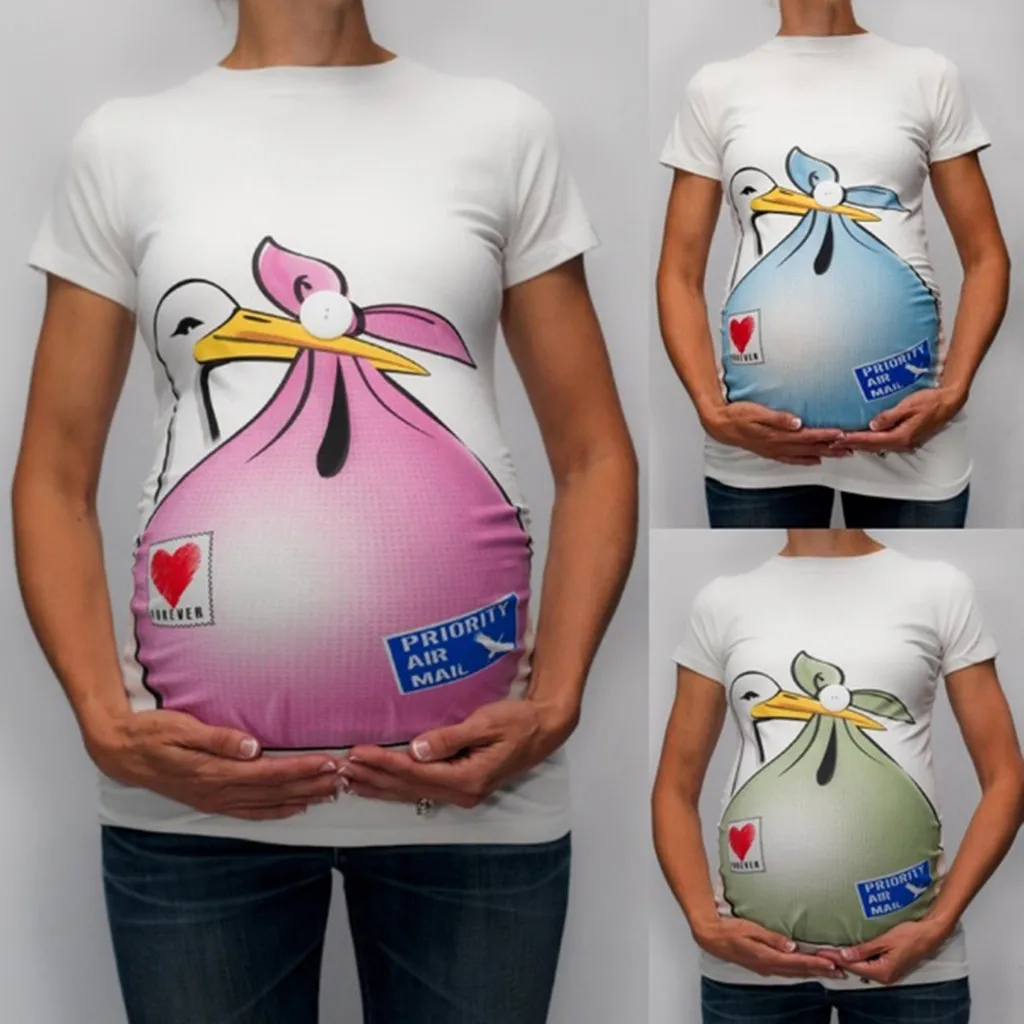 Новое эластичное женское Забавное платье для беременных с рисунком, повседневная одежда для медицинского ухода, футболка, Летняя женская одежда