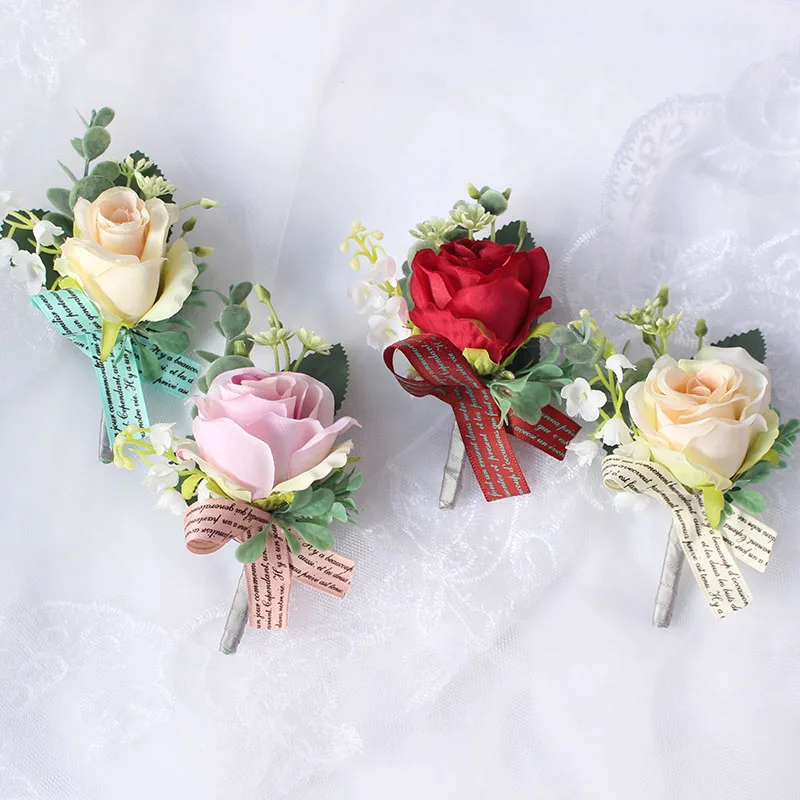 wedding wrist corsages boutonnieres bridal groom marriage pink red roses flower (3)