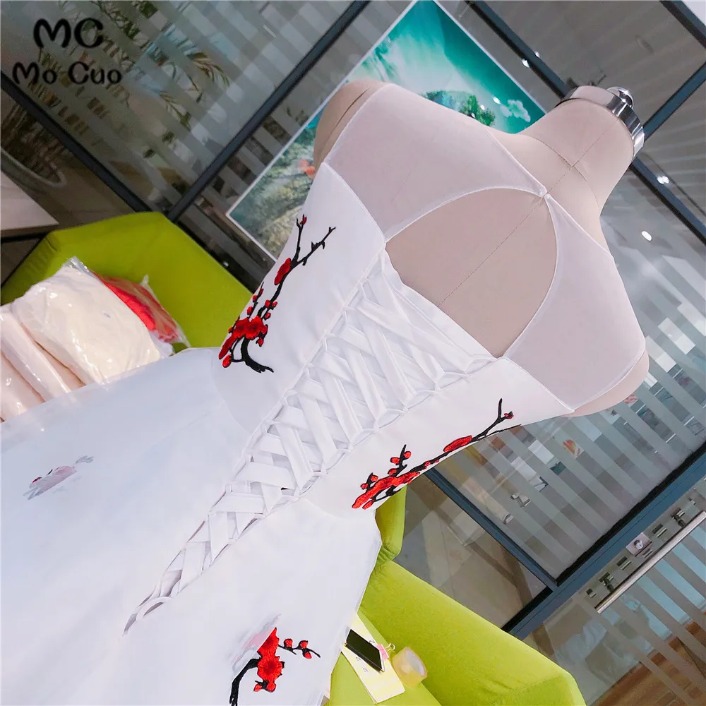 White Embroidered Vintage Ball Gown: Short Homecoming Graduation Cocktail Dress image 5