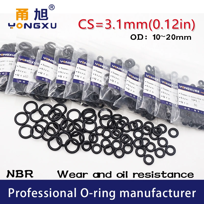 

50PCS/lot Black NBR Sealing O-Ring 3.1mm Thickness 10/11/12/13/14/15/16/17/18/19/20mm OD O Ring Seal Rubber Gasket Rings Washer