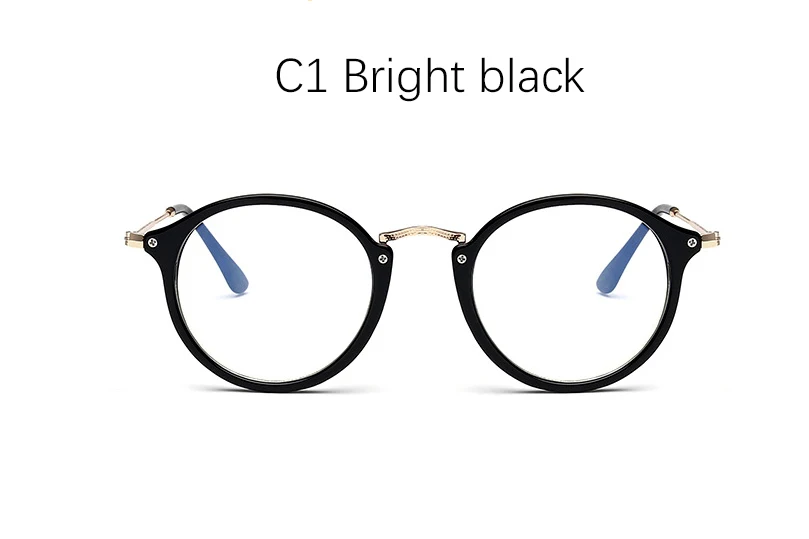 C1 Bright black Синий светильник, очки, оправа Очки для работы за компьютером, круглые прозрачные женские очки, оправа, оптические оправы - Цвет оправы: C1 Bright black